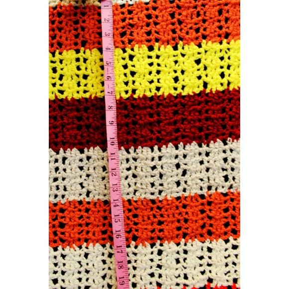 Hand Crochet Horizontal Striped Multicolor Queen Size Blanket Throw Afghan Yello - Picture 5 of 8